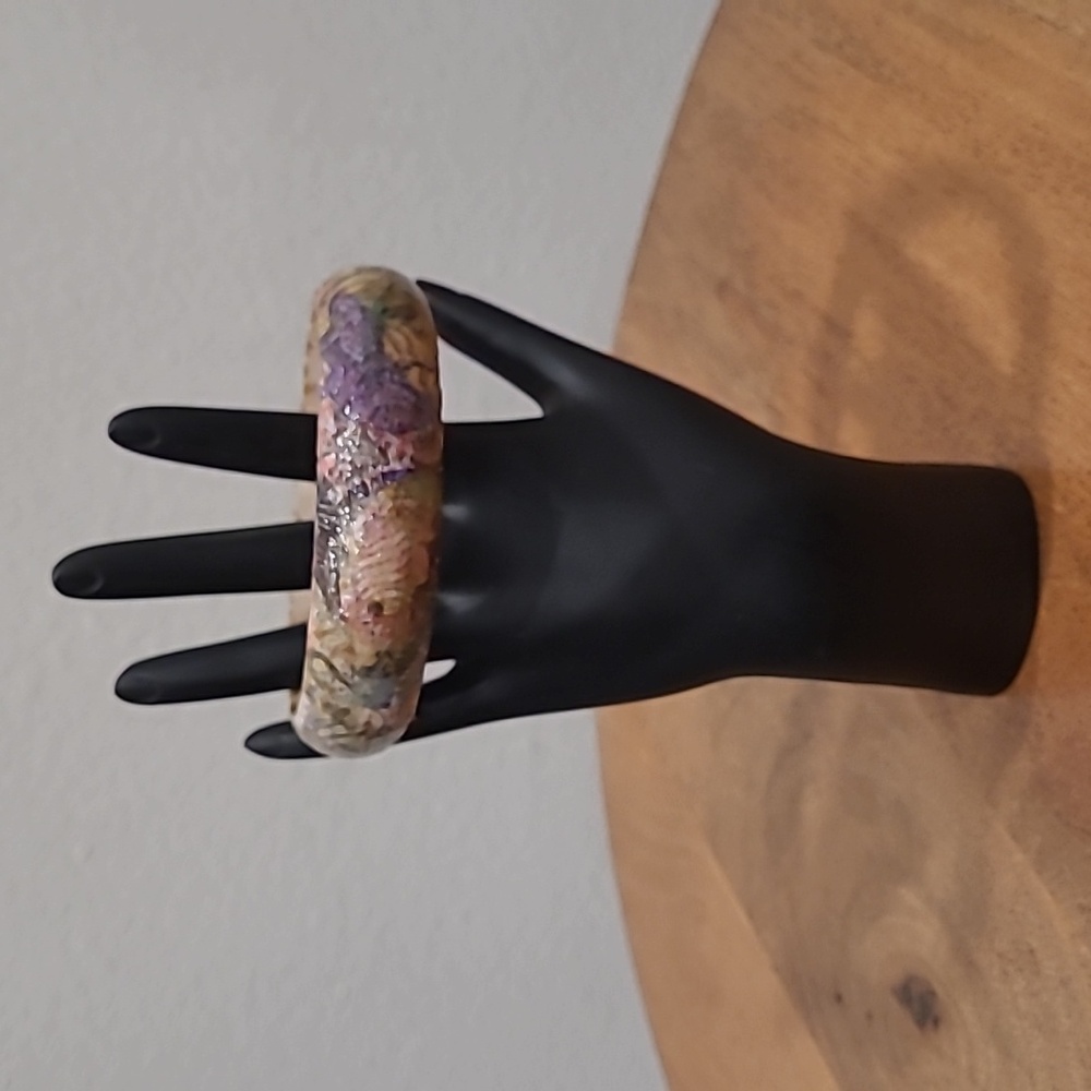 Wood Bangle Bracelet Boho Floral Gift Shabby Chic Artisan Roses Paris Vintage